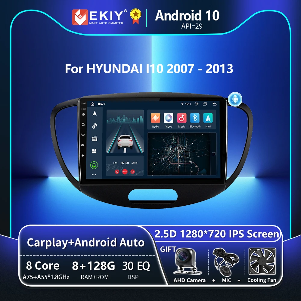 EKIY T8 8G 128G Автомобильный радиоприемник для Hyundai i10 2007 2008 2009 2010 2011 2012 2013 Навигация GPS