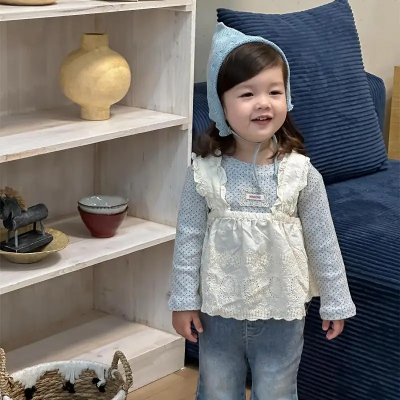 2025 Autumn New Baby Girl Long Sleeve Polka Dot T Shirts + Strap Dress Set Cotton Infant Clothes Cute Girls Sweet Princess Tops 1 2025 Autumn New Baby Girl Long Sleeve Polka Dot T Shirts + Strap Dress Set Cotton Infant Clothes Cute Girls Sweet Princess Tops