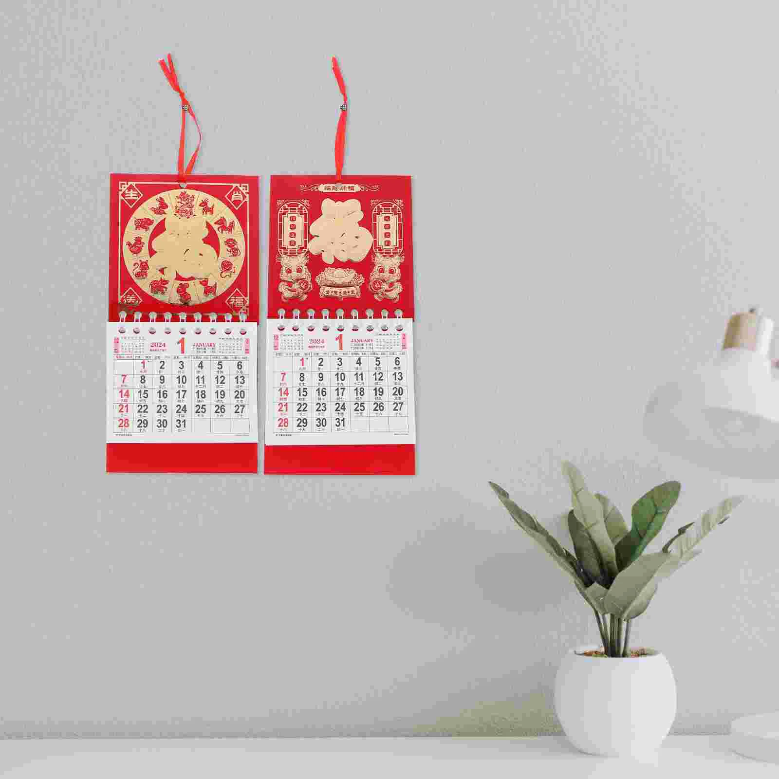 2024 Wall Calendars Chinese Lunar Large Calendars 5Pcs Tear-Off Monthly Calendars 2024 old almanac wedding ceremony wall moon calendar tear off the paper lunar year hanging calendars