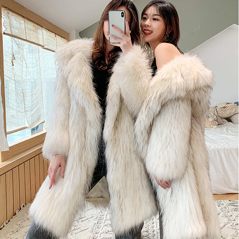 Winter Fox Fur Faux Fur Coat Women Thick Warm Fluffy Jacket Long Fur Coat Plus Size Korean Fashion Cardigan Outerwear