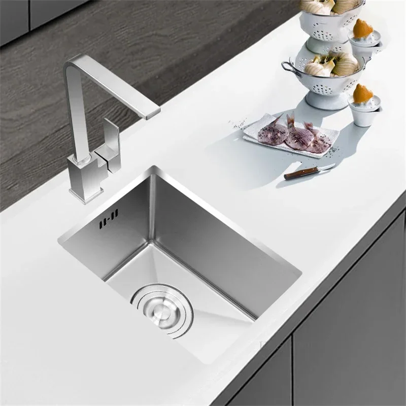 Stainless Steel Kitchen Sinks SUS304 Sink Household Handmade Single Slot Wash Basin Mini Bar Balcony Basin Under Counter