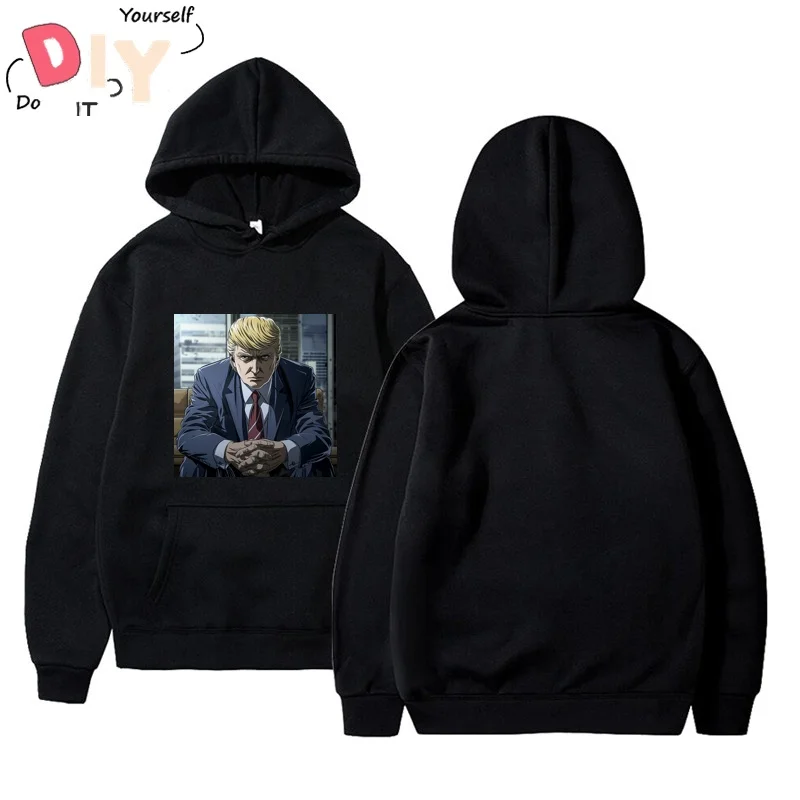 

Donald Trump In The Anime Death Note Korean Style Putih Hoodie Men Round Neck Cotton Cute Plus Size Gildan Sport Simple