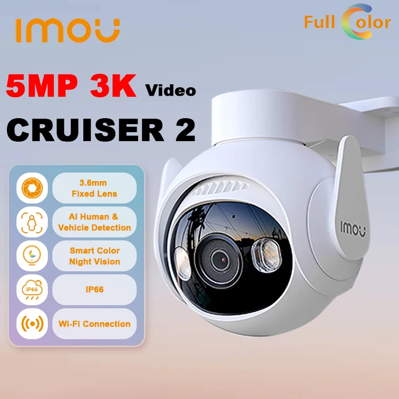 Security Cameras IMOU Cruiser 2 5MP Wi-Fi Outdoor Security Camera AI Smart Tracking Human Vehicle Detection Night Vision IP66 Two Way Talk