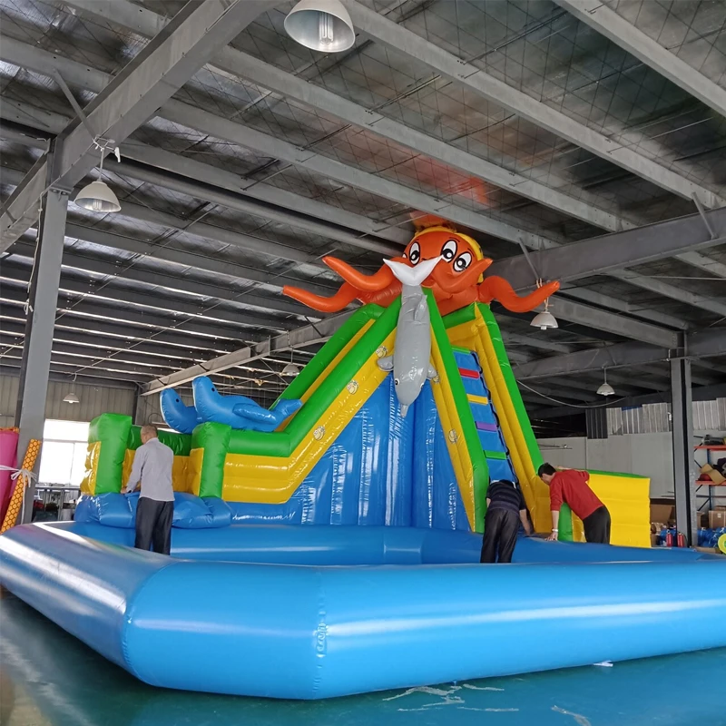 Cute Octopus Shaped Water Slide Inflatable Giant Water Slide with Animal Pool Design for Park Games