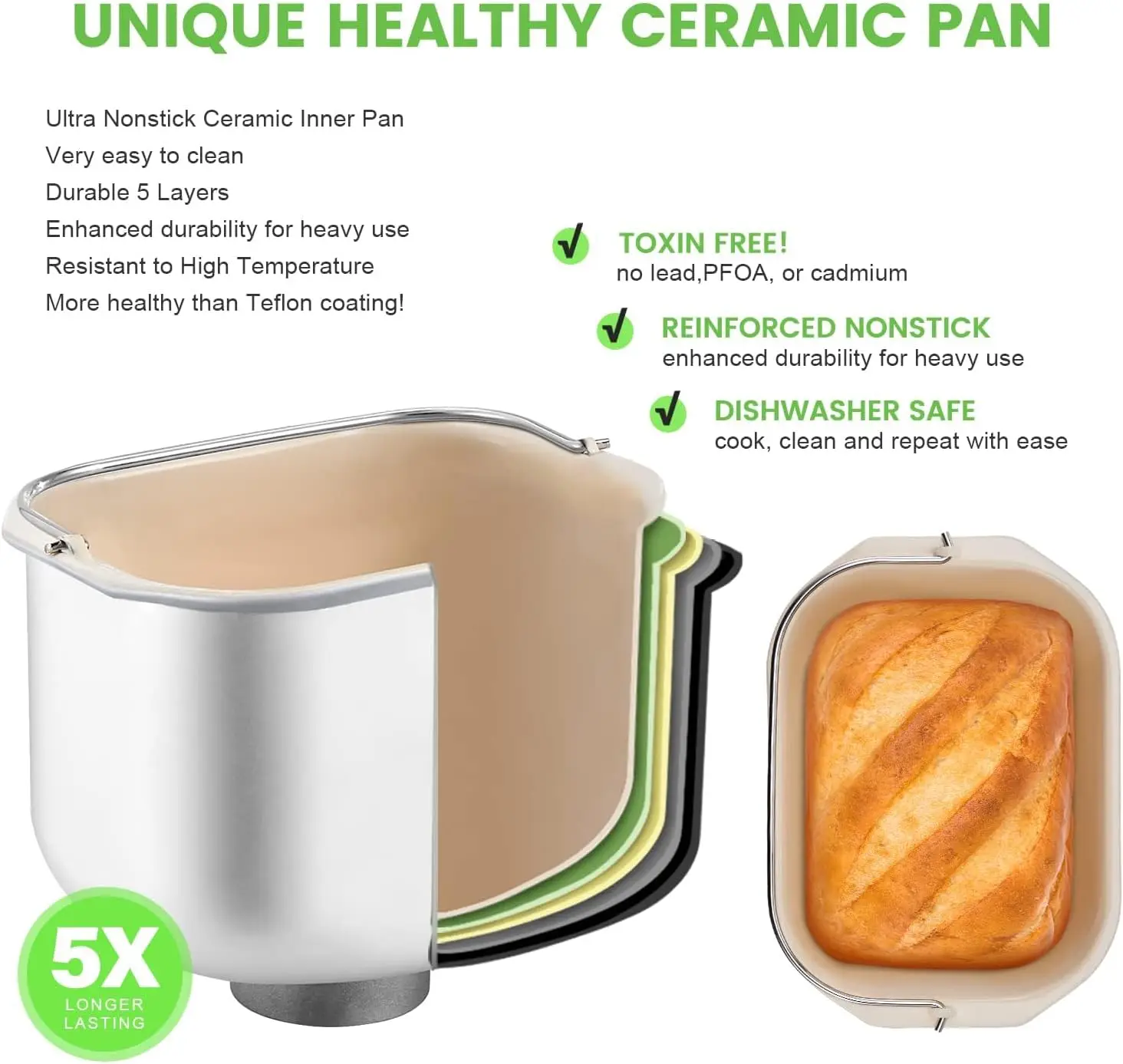 Bread Maker Machine with Dual Heaters, 17-in-1 Bread Machine With Die-Cast Ceramic Pan & Auto Fruit Dispenser, Full Stainless St 4