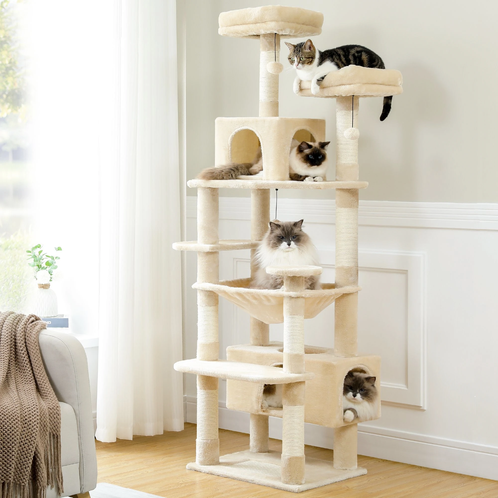 

Free Shipping Multi-Level Cat Tree Luxury Cat Tower with Condo Hammock Cat Scrapers with Scratching Post Cat Accessories Cat Toy