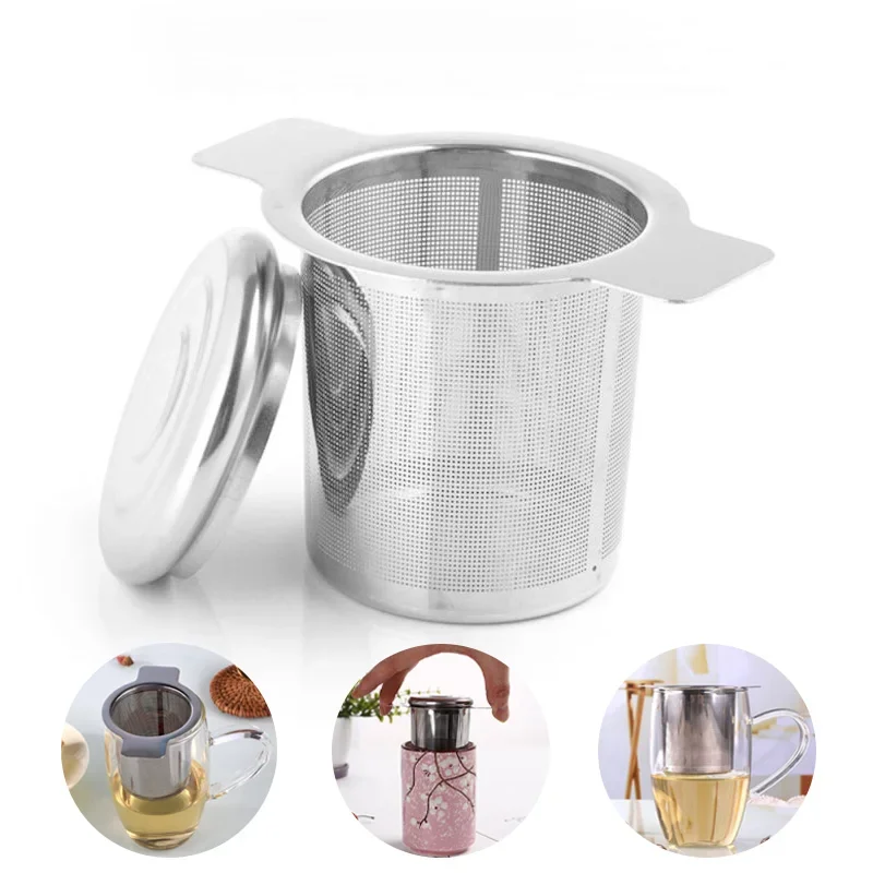 Feinmaschiger Teefilter aus Edelstahl mit Doppelgriffdeckel, auslaufsicher, zum Aufhängen, für Zuhause und Büro_voghion.com