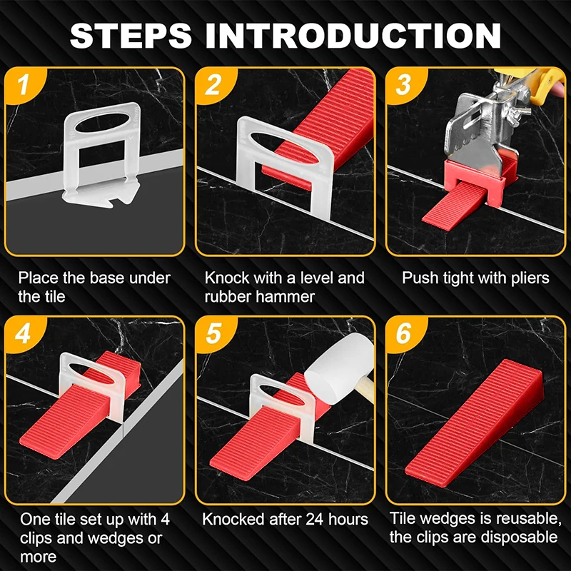 Tile Spacers Tile Leveling Clips Tile Leveling Tools Tile Leveling System with Tile Plier 100-Piece Spacers Clips 100-Piece Reusable Wedges for Stone Ins