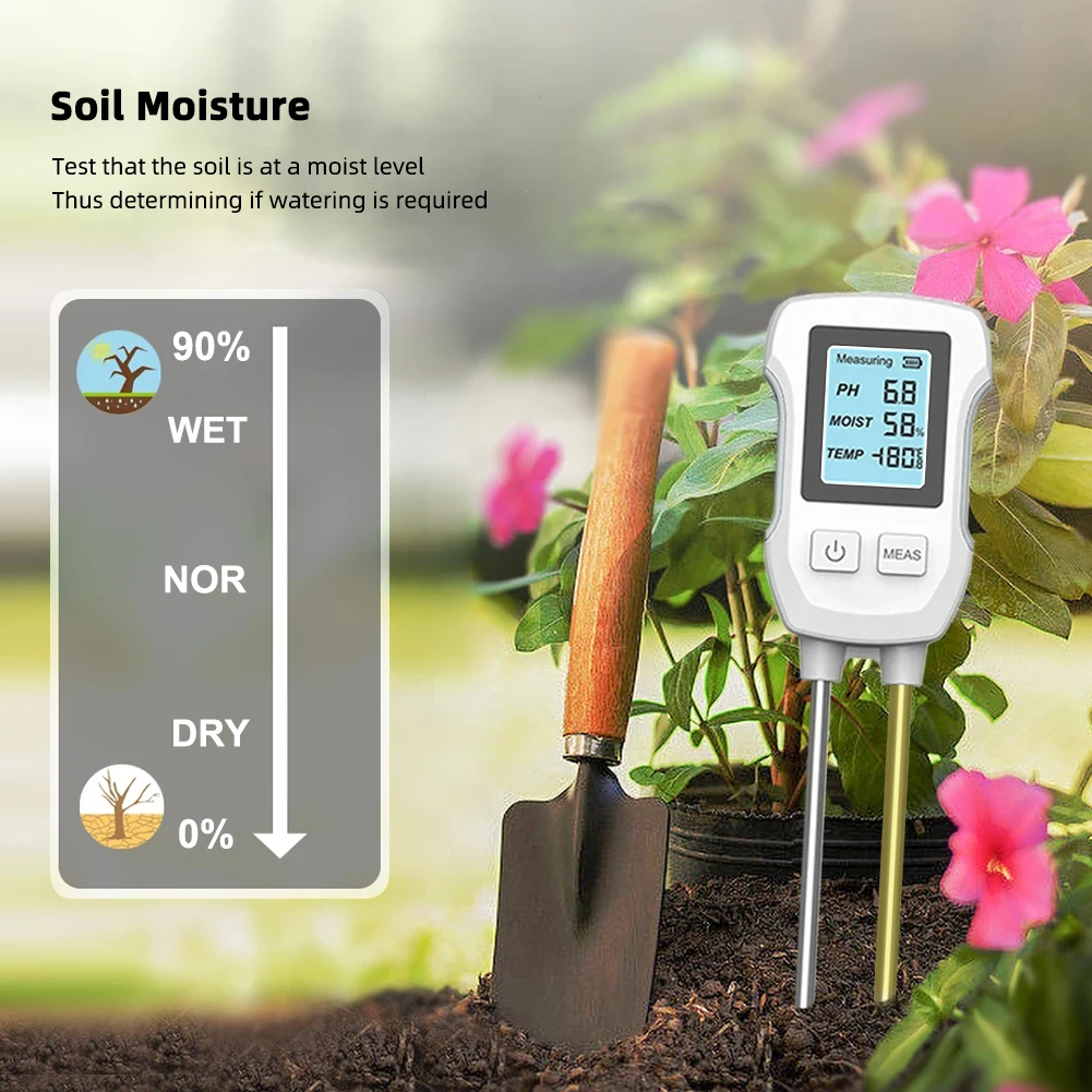 Yieryi Soil PH Meter LCD Digital PH Moisture Temp Tester Dual Needle Acidity Detector for Hydroponics Potted Plants Garden Farm