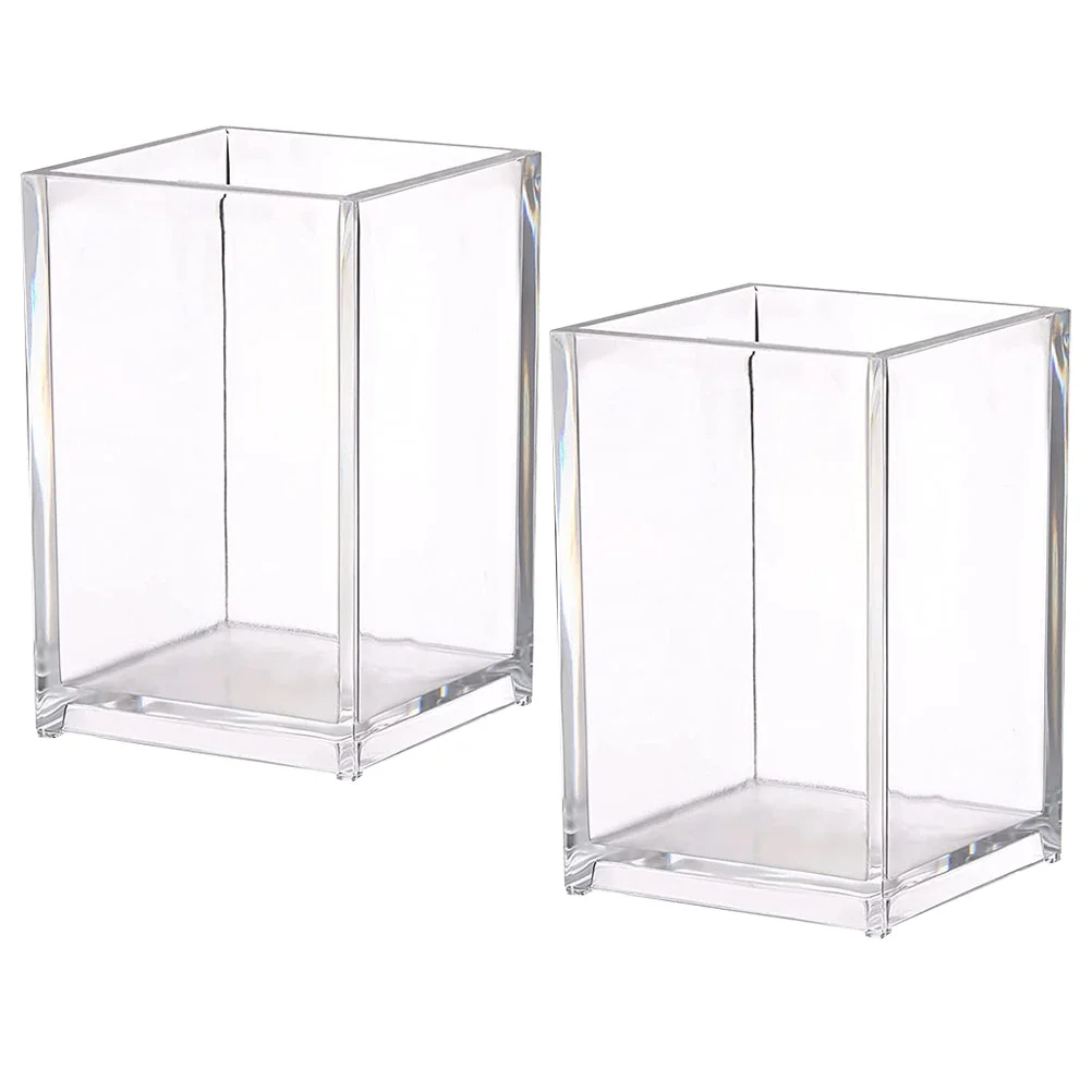 

2Pcs Clear Makeup Brush Holder Organizer Pen Holder Brush Storage Desk Organizer Stationery Storage Box Box ( Transparent )