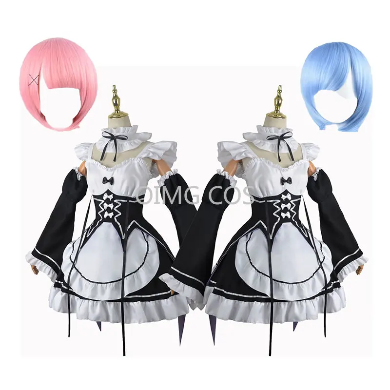 

Ram/Rem Cosplay Re:zero Kara Hajimeru Isekai Seikatsu Costumes Dress Headdress Party Suit Anime Maid Dress Costume