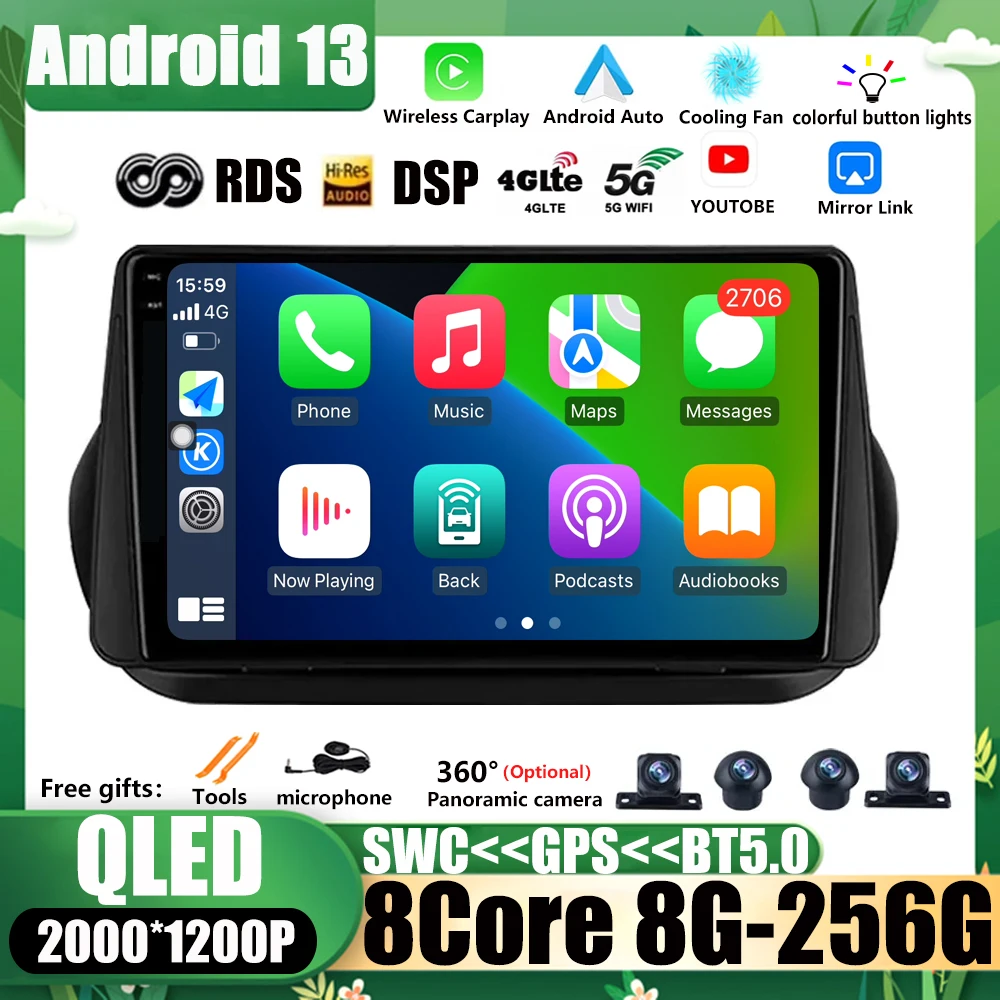 Autoradio Per Fiat Fiorino Qubo Per Citroen Nemo Per Peugeot Bipper 2008 - 2017 Android 13 Stereo Multimedia Player Stereo