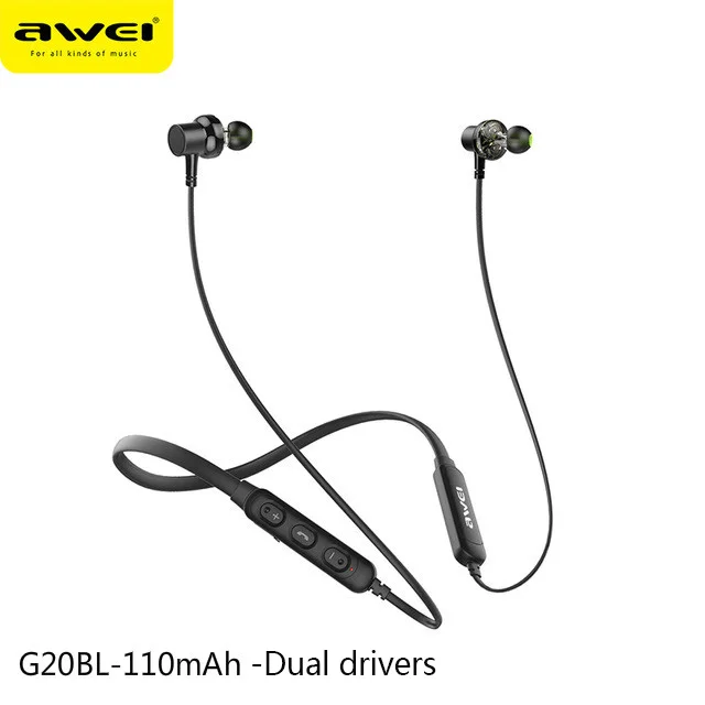 AWEI G20BL/G30BL Neckband HiFi Wireless Bluetooth-compatible Earphones Earbuds Noise Cancelling Stereo Deep Bass For Phone 