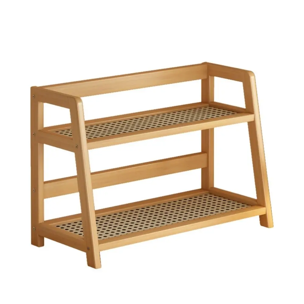 Wooden Storage Shelf Kitchen Rattan Desktop Organizer Display Rack Spice Rack Countertop Makeup Organizer