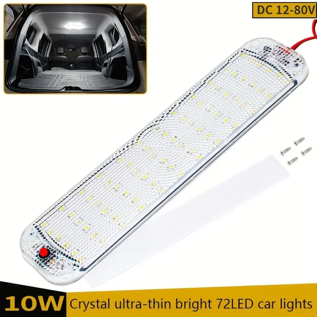 Car Panel Light 72LED Highlighted Truck Compartment Lights 12-80V Ultra-thin Cab Reading Lights Boat Camper Truck RV Boat Campe