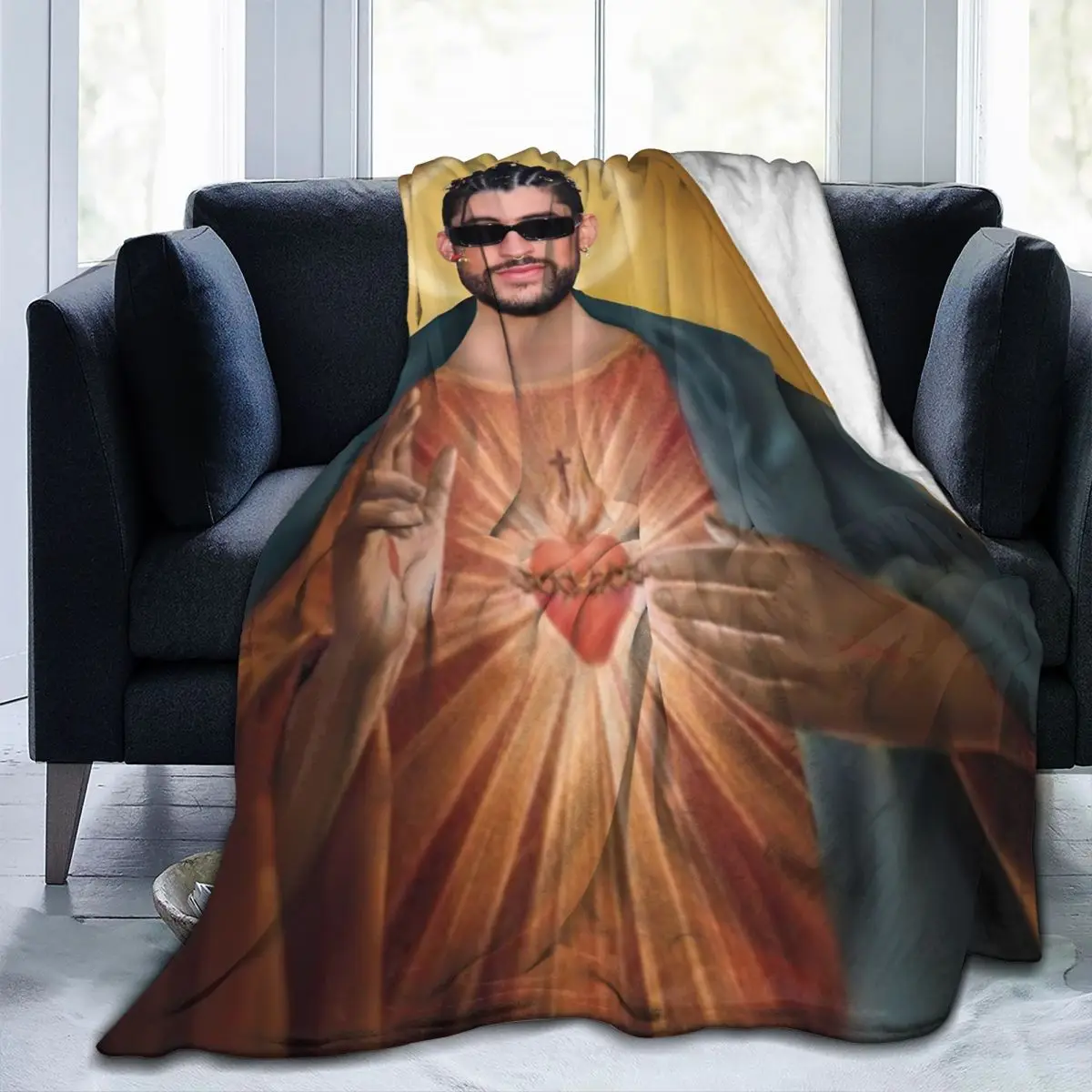 Saint Bad Bunny Blankets Flannel All Season Portable Super Soft Throw Blankets for Bedding Outdoor Rug Piece 4