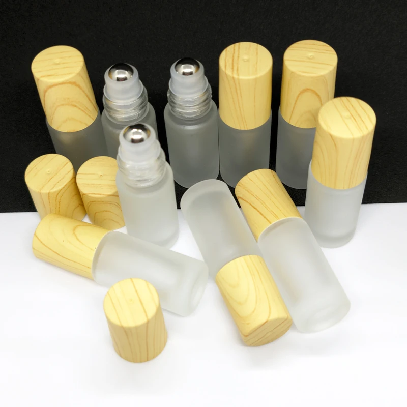 두꺼운 유리 롤온 병 리필 가능한 에센셜 오일 향수 병 용기, 롤러 금속 볼 포함, 5ml 프로스트 롤, 10 개, 24 개