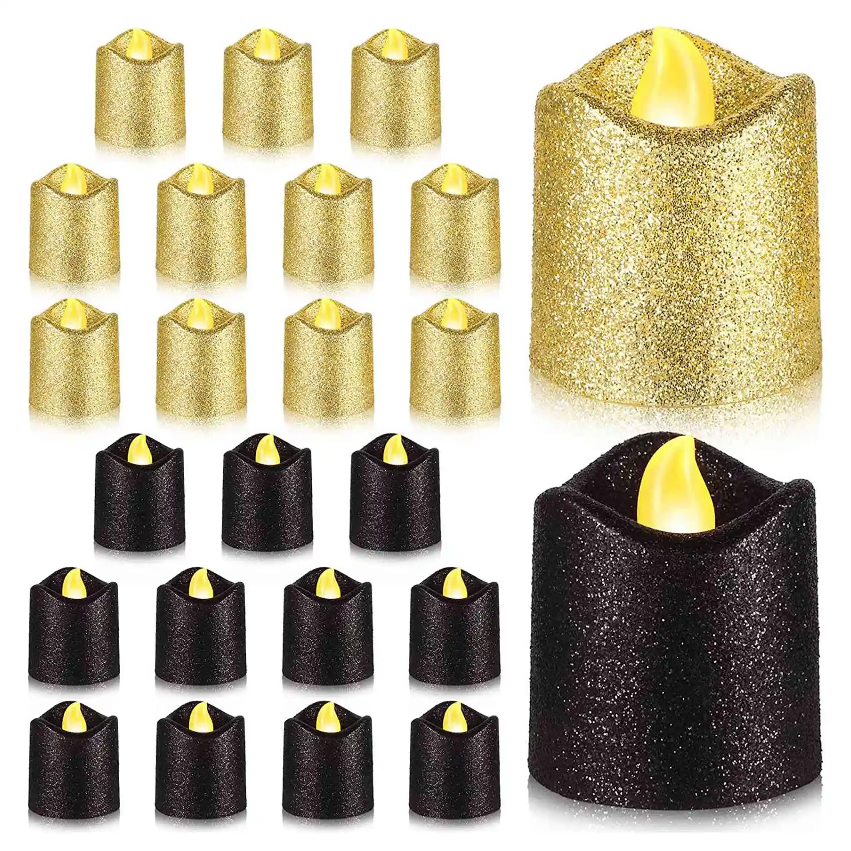 

24 Packs Gold Flameless Votive Candles Black Glitter LED Tealights Battery Operated Tea Lights Warm Yellow Light Holder