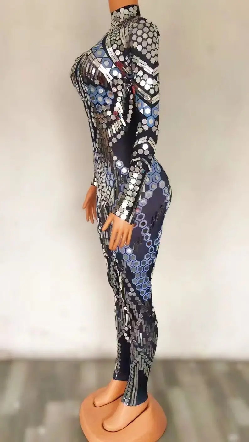 Mirror Rhinestone Jumpsuit Birthday Show Wear Evening Bar Prom Women Dancer Leggings Outfit women dance costume stage performance costume sexy evening dress