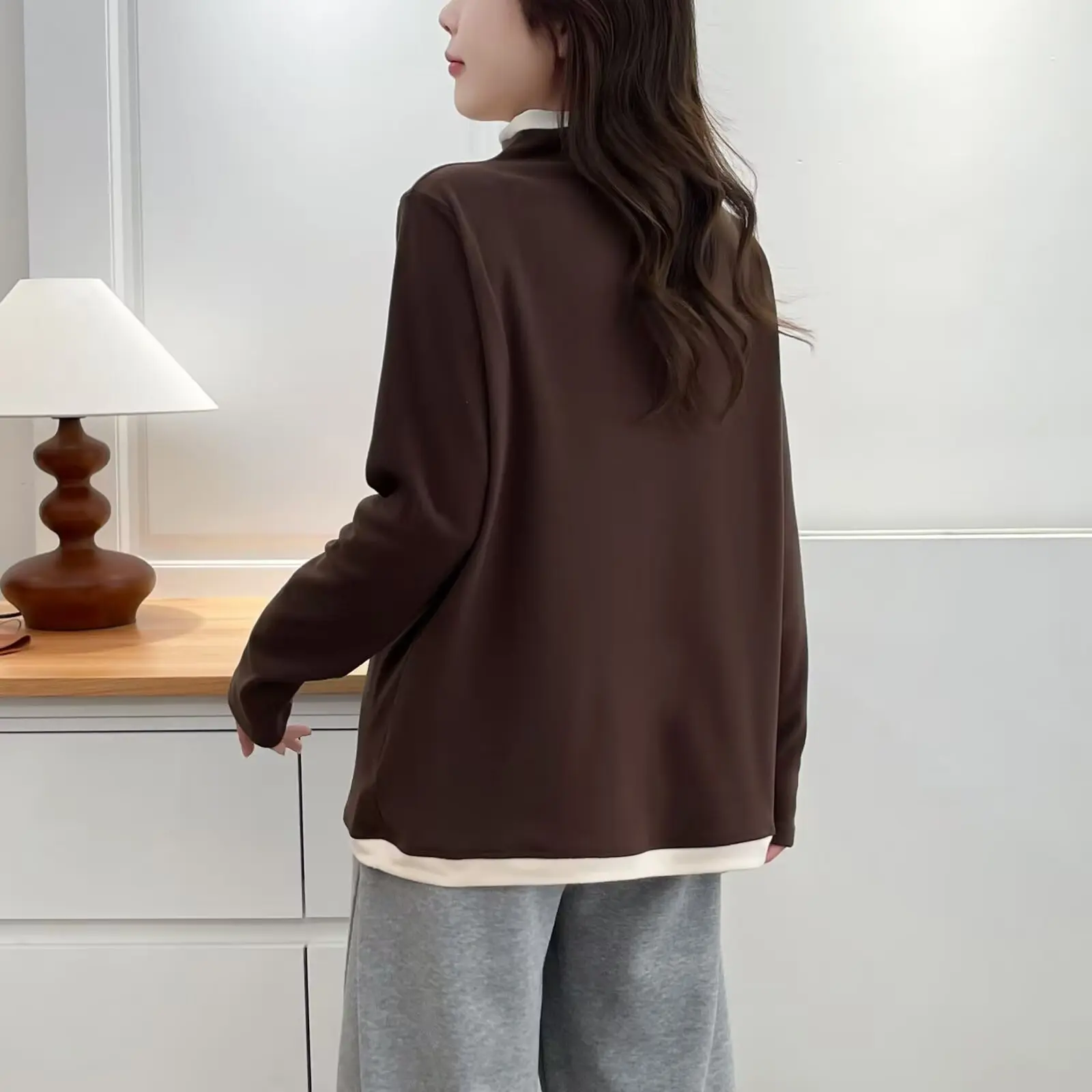 XXXXL Fashion Plus Size Women's T-Shirt New Autumn And Winter Style Stylish Single Breasted Fleece Warm Base Tops 2555