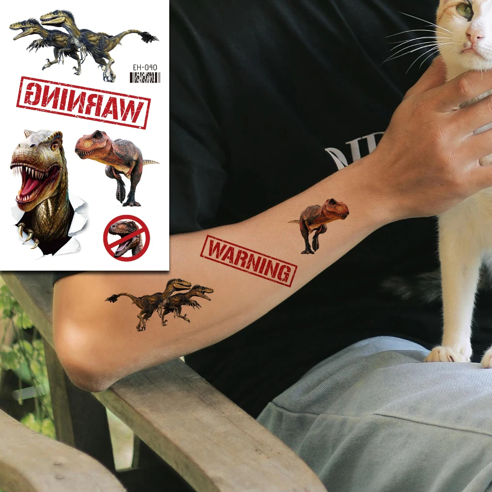 12 Sheets 3D Colorful Tyrannosaurus Rex Tattoo Stickers, Realistic Dinosaur Egg, Tyrannosaurus Rex Waterproof Temporary Tattoos
