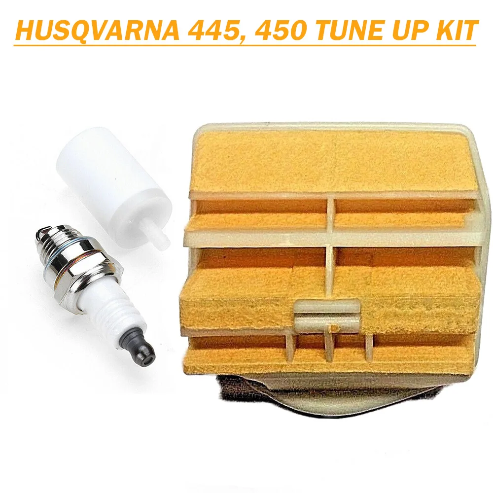 Kit Manutenzione Per Motosega Husqvarna 445, 450 Rancher - Filtro Aria, Candela, Filtro Carburante E Viti