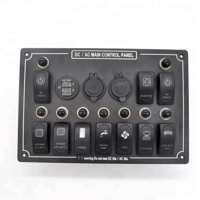 

Marine Boat Rocker Switch Panel Circuit Breaker Blue LED Voltmeter RV Car charger