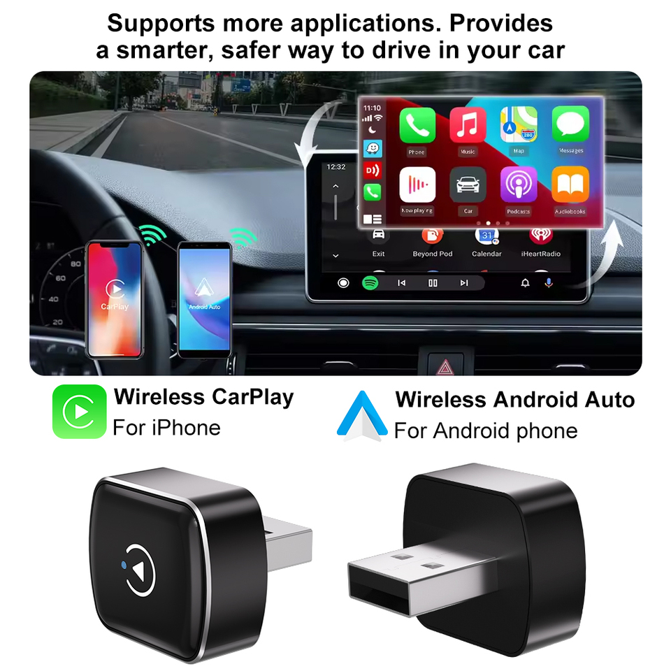 FLIXIVI 2in1 Wireless CarPlay Android Auto Adapter USB Dongle Mini Box Plug and Play Universal for Toyota Nissan Honda Ford Car