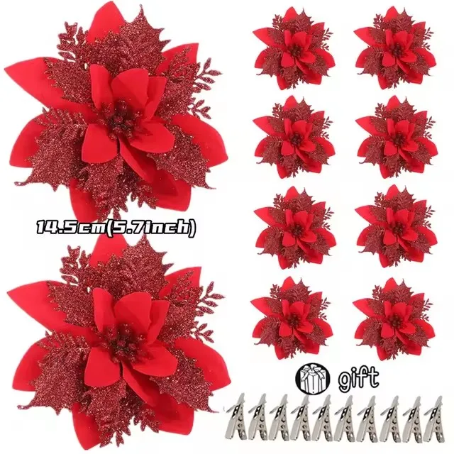 thumbnail image 1 of 100-1 pieza de 14,5 cm de flores artificiales de Navidad, adornos para árboles de Navidad, adornos de Feliz Año Nuevo, flores falsas de Navidad, 1 of 5