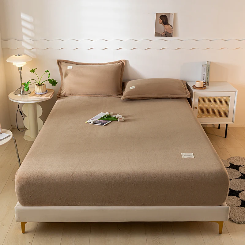 Thermal Velvet Bed Sheets Plush Fabric Mattress Cover For Winter Bed Cover Bed Bed Linen Set For Single Double King Queen Bed 2