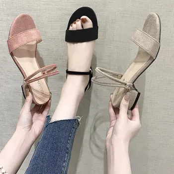 Nuove donne sandali tacchi grossi diapositive sandalo estivo scarpe eleganti pantofola da donna taglia grande 34-42 sandalo estivo moda donna 1