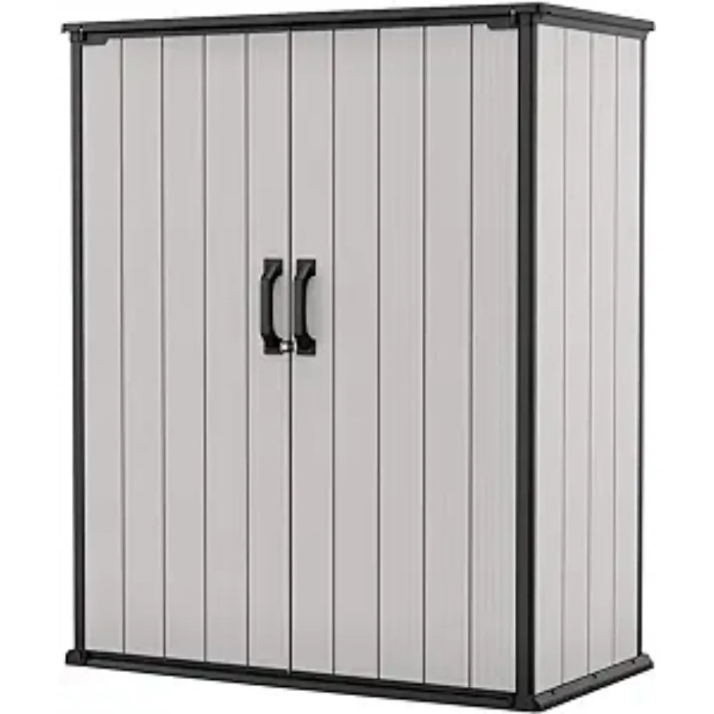 

Premier Tall 4.6 X 5.6 Ft. Resin Outdoor Storage Shed With Shelving Brackets for Patio Furniture Solar Power and Bikes Metabo