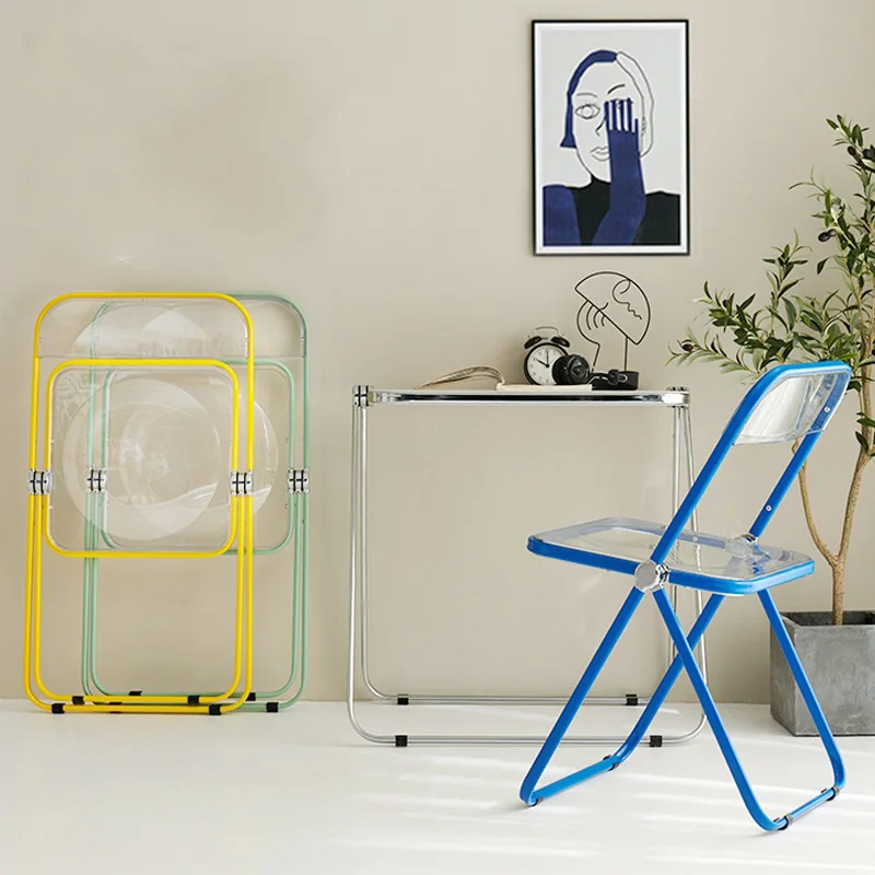 

Outdoor Transparent Folding Chair, Fashion Crystal Dining Chair Light Luxury Stool Backrest Live Photo Chair Makeup Furniture