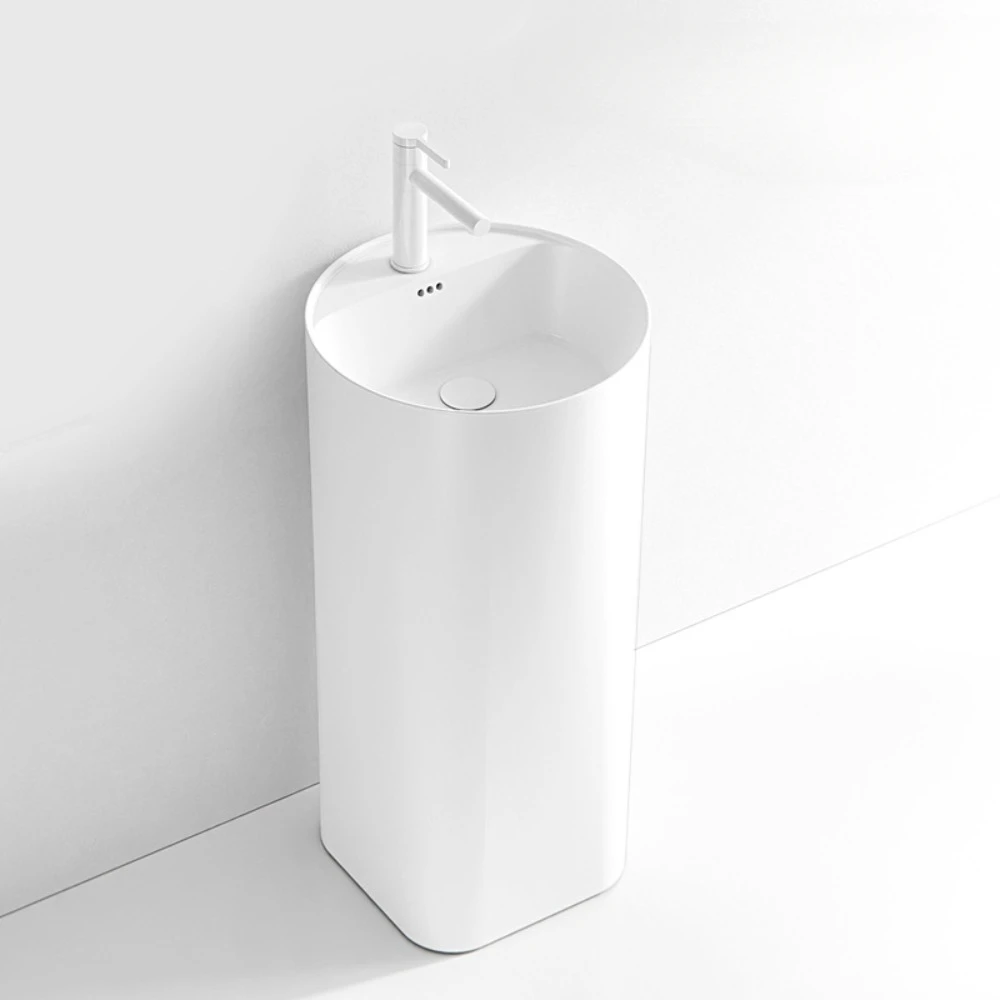

Cream ceramic column basin integrated floor bathroom balcony small courtyard outdoor vertical washbasin pool