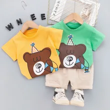 

Baby Clothing New Fashion Summer Infant Baby Tracksuit Cartoon Bear Boys Short Sleeve Shorts 2-Piece Sets For Girls Leisure Suit