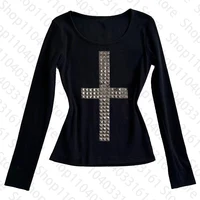 Gothique Grunge Punk Emo Filles T-Shirt À Manches Longues Sexy Mince Chic Imprimé Décontracté Récolte Hauts Y2K Harajuku Esthétique Femmes Streetwear 2