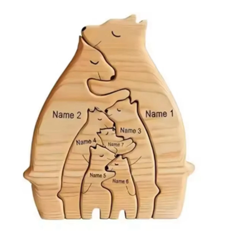 T43C-Art Wooden Bear Family Puzzle Custom Home Decor Thanksgiving Christmas Heartwarming Gift