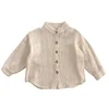 Spring  Autumn New Korean Children's Cotton and Linen Standing Neck Shirt Long Sleeved Loose Cotton Linen Shirt Top Long Sleeved 6