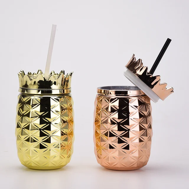 700 Ml Kreatív Ananász Alakú Vízpohár Műanyag Borító Lé Ivó Palack Szalma Szabálytalan Tumbler Cup Ajándék Gyerekeknek - Image 2