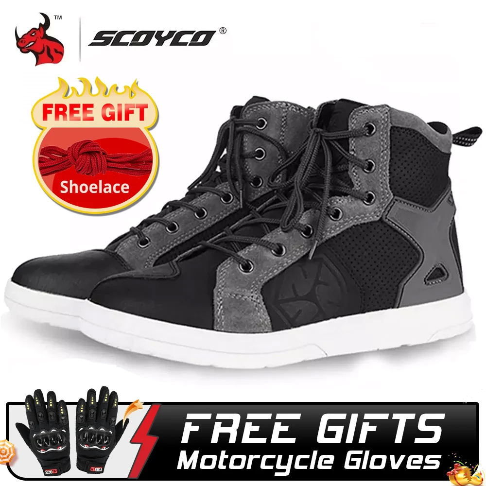 

SCOYCO Motorcycle Boots Men Casual Shoes Microfiber Leather Moto Motocross Riding Boots Spring Motorbike Shoes Riding Shoes