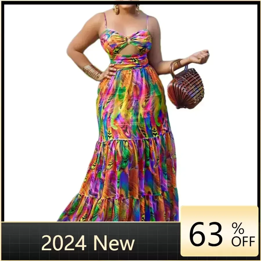 African Dresses For Women Elegant Dashiki Summer Spaghetti Straps Maxi Dress Ladies Traditional Africa Clothing Fairy Long Dress ethnic style retro spaghetti straps dress and coat 2 pieces set 2023 spring and autumn antique han elements mid waist dresses