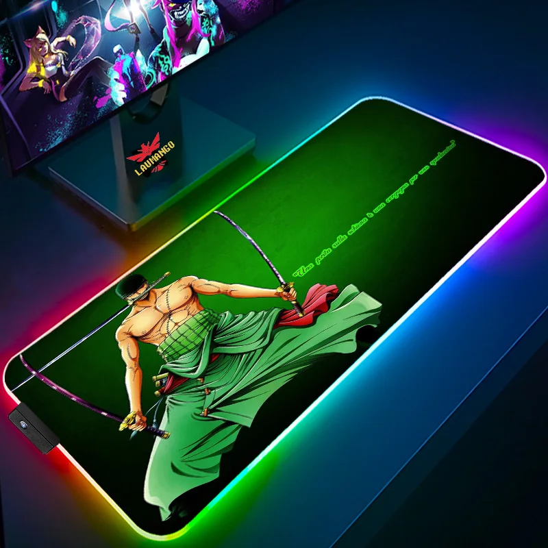 One Piece RGB Mousepad Accessories Gaming Rubber Keyboard Computer Desk Backlit Gamer Large Mouse Pad Anime Girl Cabinet Mats Pc