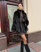 Women Thick Faux Fur Coat Lapel Hidden Button Loose  elegant lady Outerwear 2025 Fashion Female Street Commute Overcoat New 4