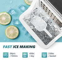 Ice Cube Maker Machine Countertop, 2 Ways to Add Water, 45Lbs/Day 24 Pcs Ready in 13 Mins, Self-Cleaning Portable Compact, with 2