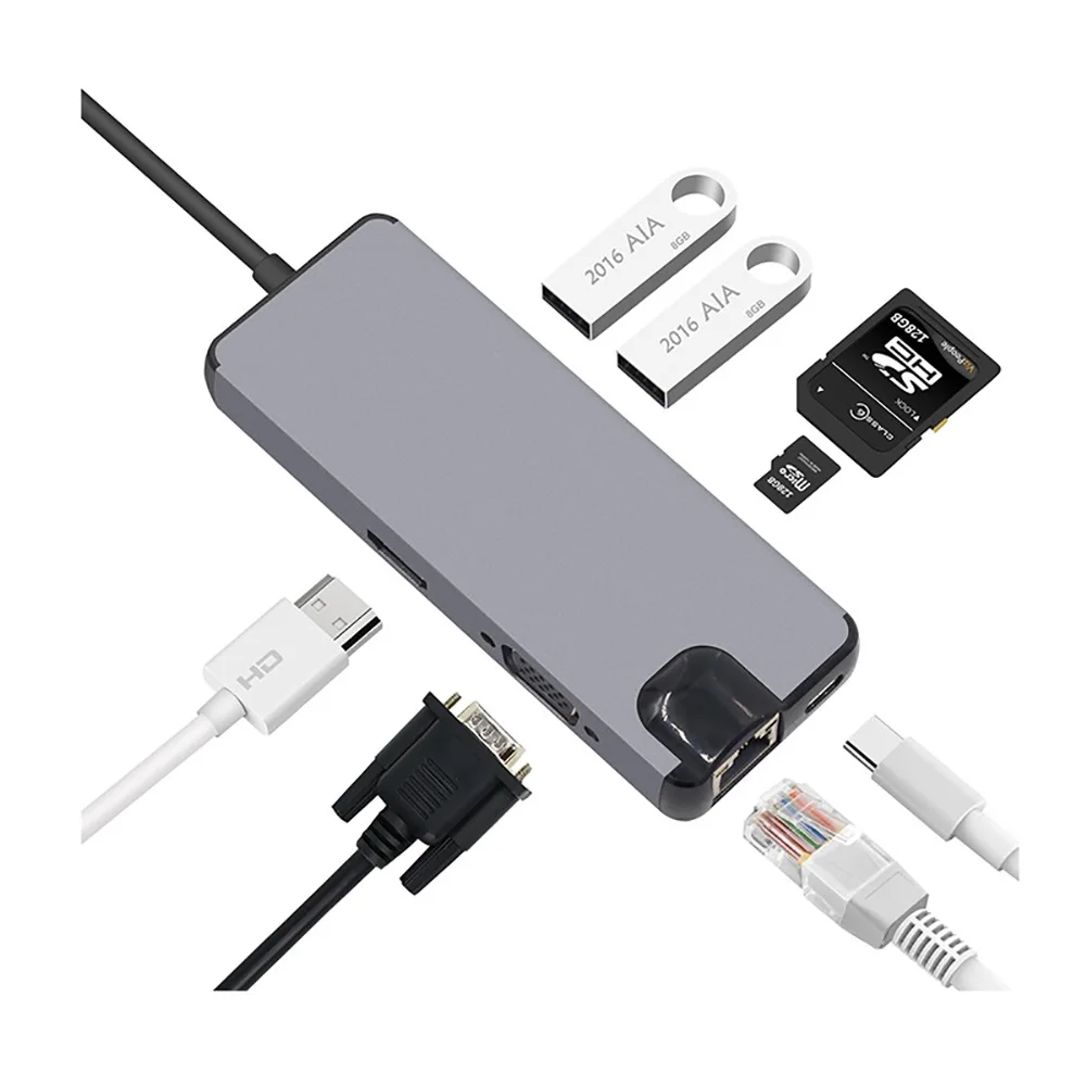 

USB-концентратор 8 в 1 с портами USB Type-C и HDMI