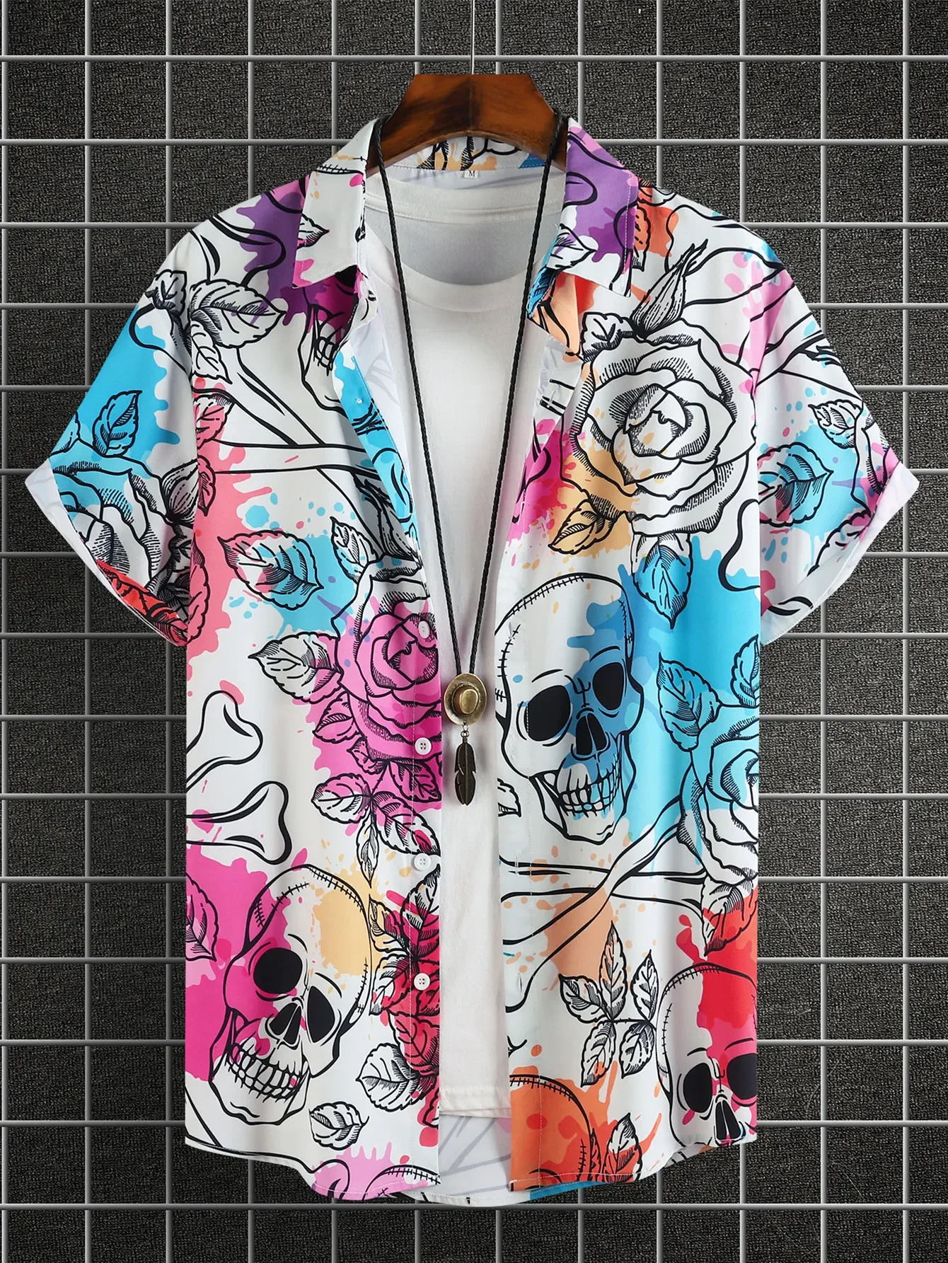 

2024 new European size men's fashion digital printed short-sleeved shirt men's Hawaiian printed shirt casual fashion top