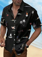 Men's Woven Fashion Casual Beach Surf Holiday Palm Tree Pattern Slim Fit Short Sleeve Shirt 1