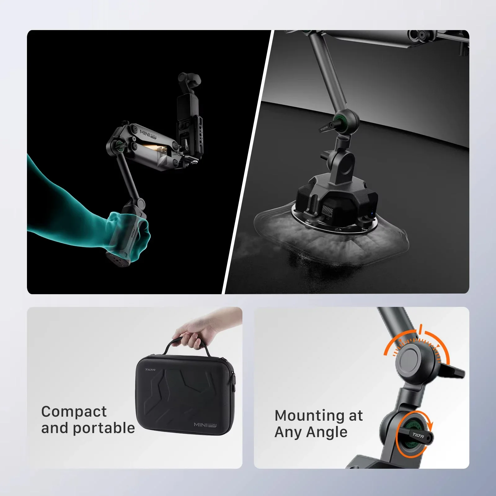 TILTA HDA-T15 Hydra Alien Mini Car Shock Absorbing Arm Car Shooting Electric Suction Cup For DJI Pocket 3 insta360 X3 X4 3