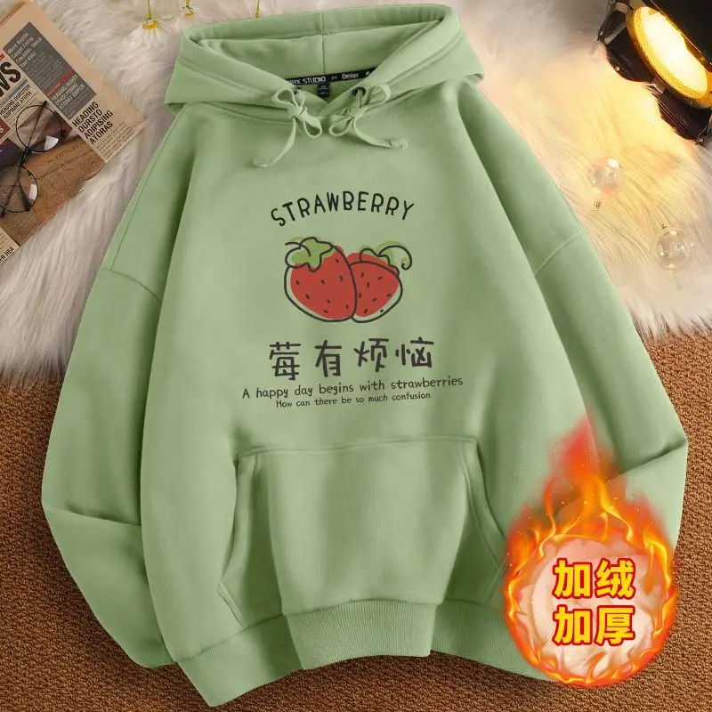 carefree Chinese print Unisex Winter Couple Sweatshirt Cute Print Hoodies Fashion Streetwear Pullovers thicken