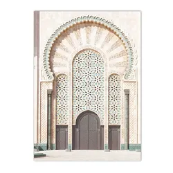 Moroccan Doorway & Pampas Grass Canvas Art - Beige Botanical Mosque Decor - 40x50cm No Frame (E)
